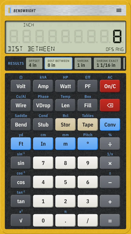 Bendwright on an Android phone: Offset bend