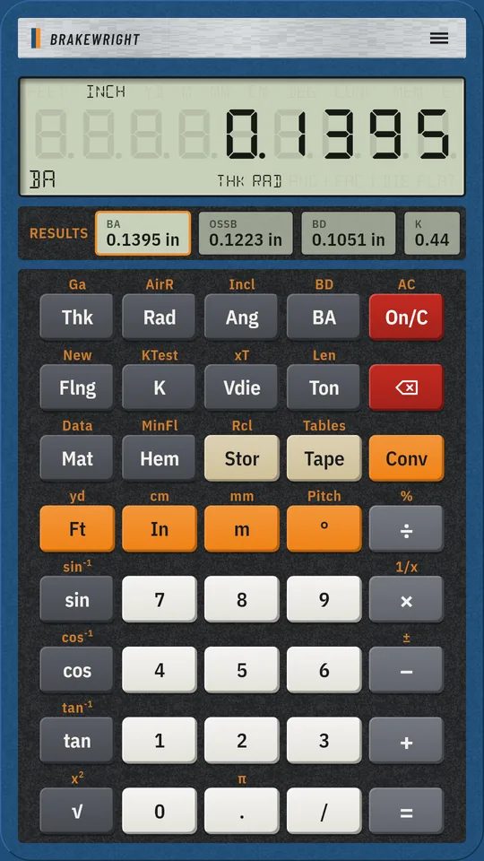 Brakewright on an Android phone: Bend allowance