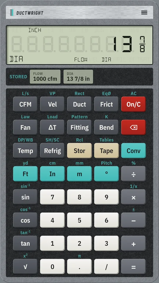 Ductwright on an Android phone: Duct size