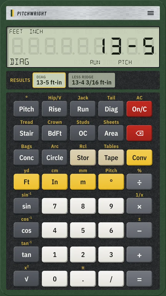 Pitchwright on an Android phone: Common rafter